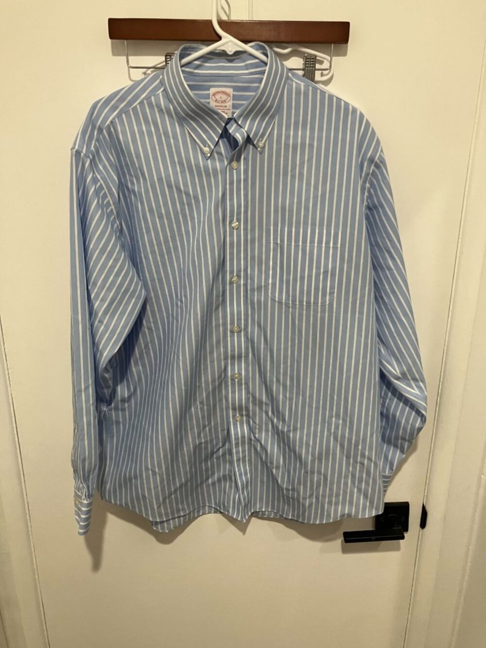 Brooks Brothers Madison Fit Light Blue White Striped Cotton Button Down Shirt L
